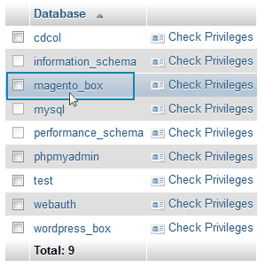 I named my database "magento_box", yours can be anything at all.
